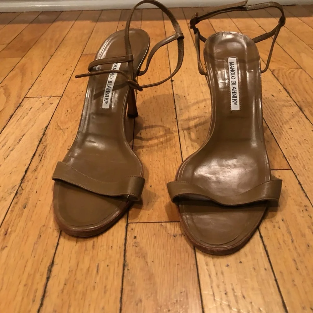 Manolo Blahnik Brown Strappy Heels 38.5 - Picture 2 of 6